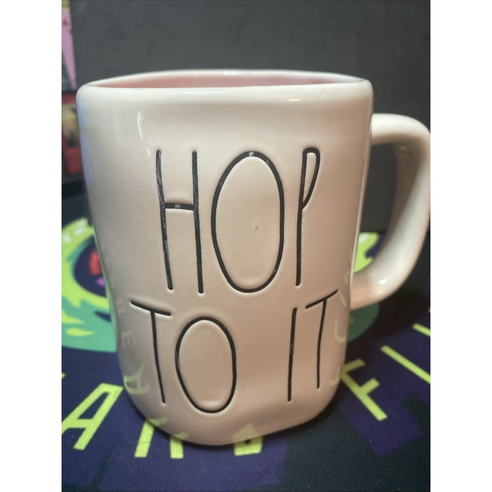 Rae Dunn By Magenta Ceramic HOP TO IT Pink Interior Coffee Tea Mug Cup Easter